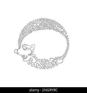 Single curly one line drawing of cute hedgehog abstract art. Continuous line draw graphic design vector illustration of hedgehog as pet for icon Stock Vector