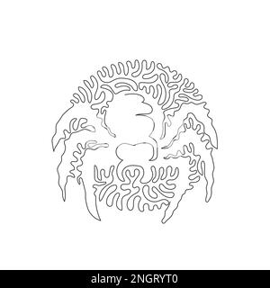 Single curly one line drawing of gruesome spider abstract art. Continuous line drawing graphic design vector illustration of wild spider for icon Stock Vector