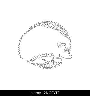Continuous curve line drawing. The hedgehog is carnivorous. Single line editable stroke vector illustration of friendly hedgehog for logo Stock Vector