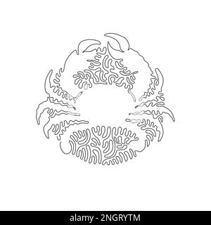 Continuous one curve line drawing of cute crab abstract art in circle. Single line editable stroke vector illustration of aggressive crab for logo Stock Vector