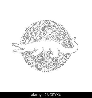 Continuous curve one line drawing of predatory alligator abstract art in circle. Single line editable stroke vector illustration of gruesome alligator Stock Vector