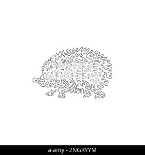 Single swirl continuous line drawing of the humble hedgehog abstract art. Continuous line draw graphic vector illustration style of cute hedgehog Stock Vector