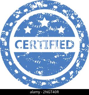 Certified rubber stamp, texture seal for approve or check quality of product. Vector of rubber seal grunge, guarantee check and quality stamp, product Stock Vector