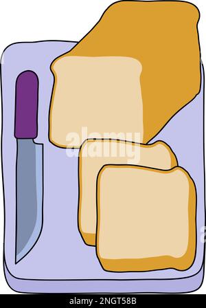 Sliced Bread and Knife On Chopping Cutting Board Stock Vector