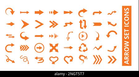 arrow icon set vector illustration, left arrow, right arrow, down arrow, curved arrow, business arrow icon set with black and white and color Stock Vector