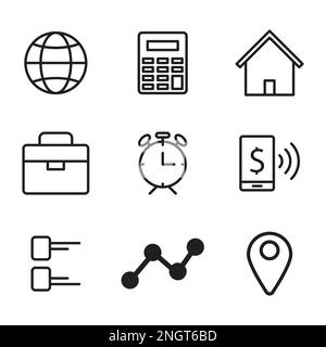 Business icon set for digital marketing apps and web, clock, timer, home, location, business bag icons Stock Vector