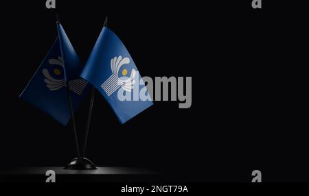 Small national flags of the CIS on a black background. Stock Photo