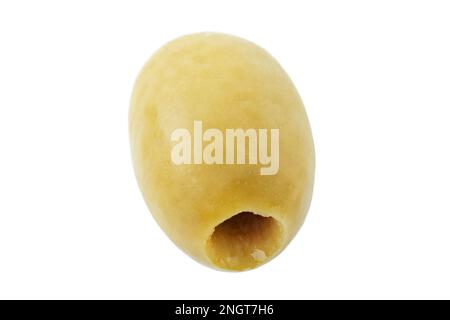 Pitted canned olives isolated on white background. File contains clipping path. Full depth of field. Stock Photo