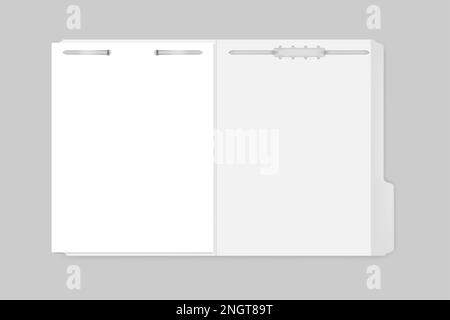 Open file folder with cut tab and fastener to keep documents, vector template Stock Vector