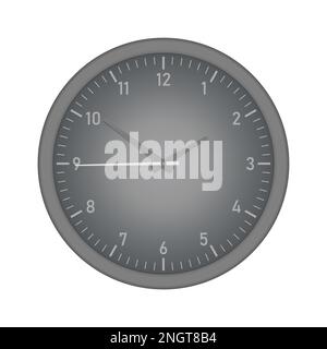 Wall clock with second hand isolated on white background, vector mockup Stock Vector