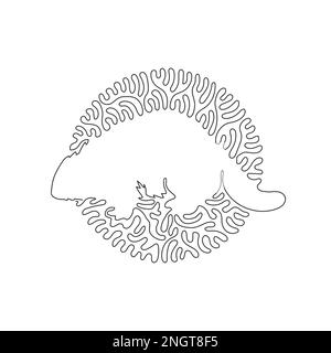 Single one curly line drawing of cute beaver abstract art in circle. Continuous line drawing graphic design vector illustration of strong teeth beaver Stock Vector