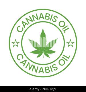 Cannabis Oil Badge Label Icon Vector, cbd oil label, hemp oil, marijuana leaf, seal icon design Stock Vector