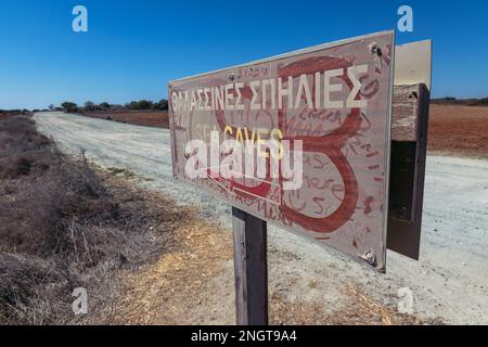 Road to Famous Sea Caves in Cape Greco National Forest Park in Cyprus Stock Photo