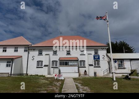 Police station on Christmas Day in Stanley Stock Photo