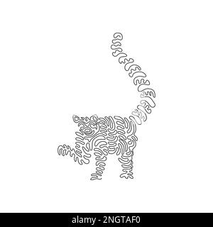 Single curly one line drawing of adorable lemur abstract art. Continuous line drawing graphic vector illustration of comely lemur for icon Stock Vector