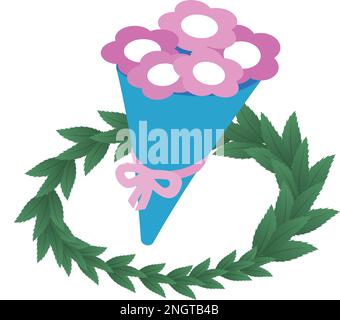 Winner bouquet icon isometric vector. Colorful flower bouquet and green wreath. Victory concept, rewarding Stock Vector