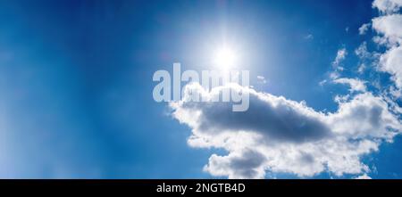Blue sky background with clouds, Natural sky background with tiny clouds. Stock Photo