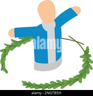 Triumph icon isometric vector. Faceless character winner and green wreath icon. Victory concept, celebration Stock Vector
