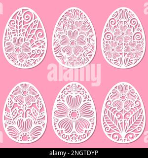 Set of templates for laser cutting. Easter eggs. Vector Stock Vector