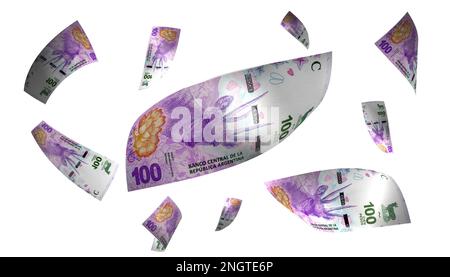 3D Illustration Argentina 100 Pesos Flying Money Banknote Stock Photo