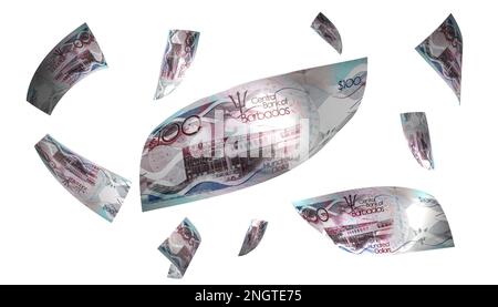 3D Illustration Barbados 100 Dollars Flying Money Banknote Stock Photo