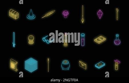 Wizard tools icons set. Isometric set of wizard tools vector icons for ...
