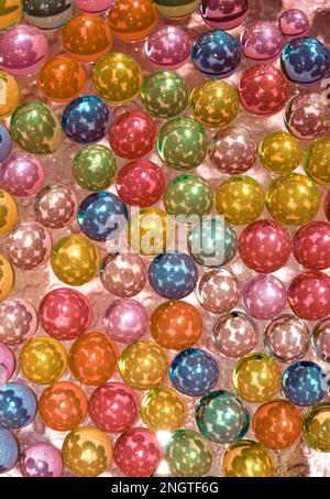 pink-colorful water balls decorations background, in balls reflection patterns, light creative design Stock Photo