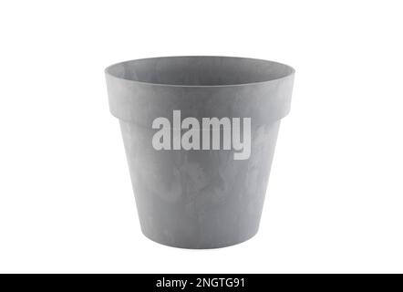 Gray flowerpot isolated on white background with clipping path Stock Photo