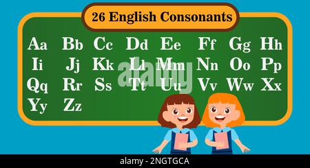 Alphabet consists of the letters A to Z which total 26 letters Stock Vector