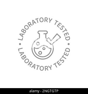 Lab tested vector with flask and checkmark. Laboratory approved label. Stock Vector