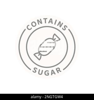 Contains sugar vector label. Food ingredient line sticker. Stock Vector