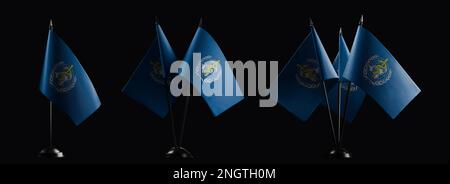 Small national flags of the World Health Organization WHO on a white ...