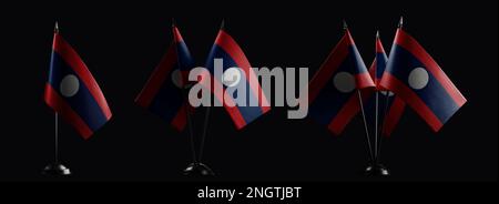 Small national flags of the Laos on a black background. Stock Photo