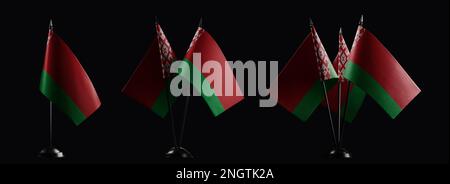Small national flags of the Belarus on a black background. Stock Photo