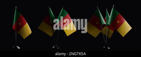 Small national flags of the Cameroon on a black background. Stock Photo