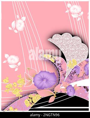 Textile Digital Ikat Ethnic Design Set of damask Border Baroque Pattern wallpapers gift card Frame for women cloth use Mughal Stock Photo