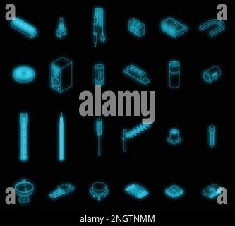 Radio engineer icons set. Isometric set of radio engineer vector icons neon color on black Stock Vector