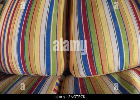 colorful couch fabric detail Multi-colored Vibrant Sofa close up Stock Photo