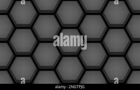 3D empty black hexagon shelves wall seamless pattern Stock Vector