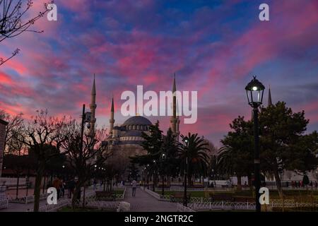 Sultanahmet Mosque with dramatic clouds at sunrise. Blue Mosque in ...