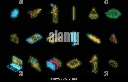 Translator icons set. Isometric set of translator vector icons neon color on black Stock Vector