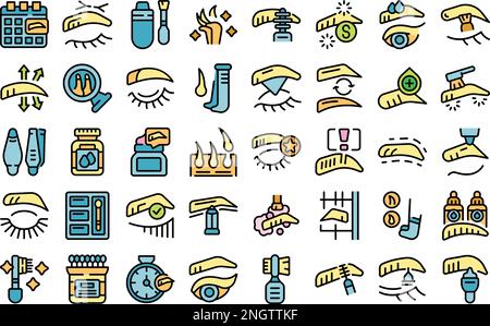 Eyebrow correction icons set outline vector. Brow brush. color flat on white Stock Vector
