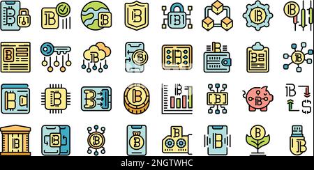 Bitcoin wallet icons set outline vector. Money wallet. App cash color flat on white Stock Vector