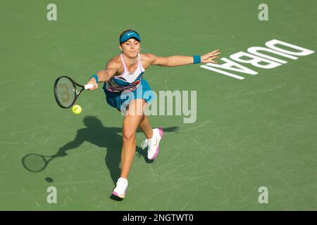 Dubai, UAE, 19th. Feb, 2023. Spanish tennis player Paula  Badosa in action at the Dubai Duty Free Tennis  Championships tournament at  Dubai Duty Free Tennis Stadium on Sunday 19 February 2023.,  © Juergen Hasenkopf / Alamy Live News Stock Photo