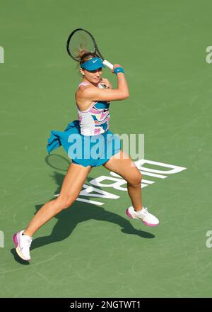 Dubai, UAE, 19th. Feb, 2023. Spanish tennis player Paula  Badosa in action at the Dubai Duty Free Tennis  Championships tournament at  Dubai Duty Free Tennis Stadium on Sunday 19 February 2023.,  © Juergen Hasenkopf / Alamy Live News Stock Photo