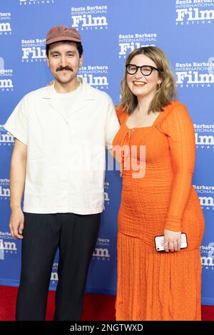 Rico Moran and Chandler Levack arrives at the 2023 Santa Barbara International Film Festival red carpet event for the Closing Night US Premiere of I LIKE MOVIES at the Arlington Theatre on February 18, 2023 in Santa Barbara, CA. (Photo by Rod Rolle/Sipa USA) Credit: Sipa USA/Alamy Live News Stock Photo