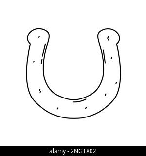 Horseshoe n hand drawn doodle style. Good lick symbol. Vector illustration isolated on white background Stock Vector