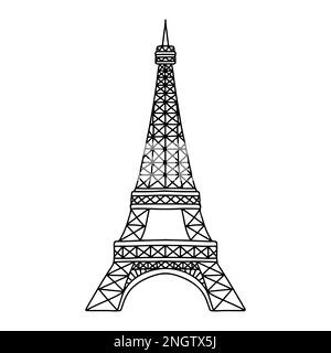 Eiffel Tower in hand drawn doodle style. Vector illustration isolated on white background Stock Vector