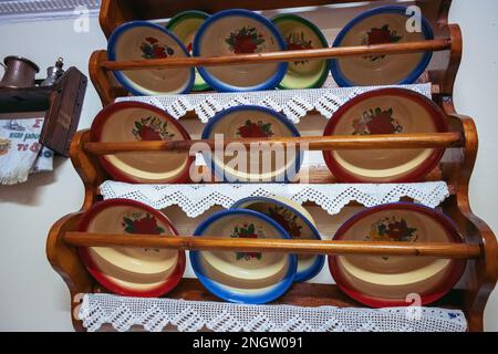 Kitchen bowls in Sofia And Andreas Traditional House in Letymbou village in Paphos District of Cyprus island country Stock Photo