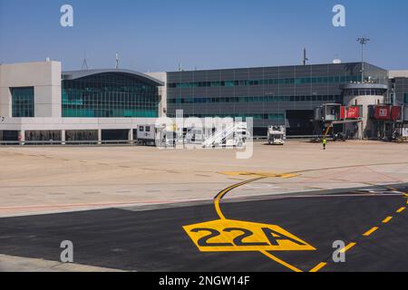 Terminal of Larnaca International Airport – Glafcos Clerides in Larnaca city, Cyprus island country Stock Photo